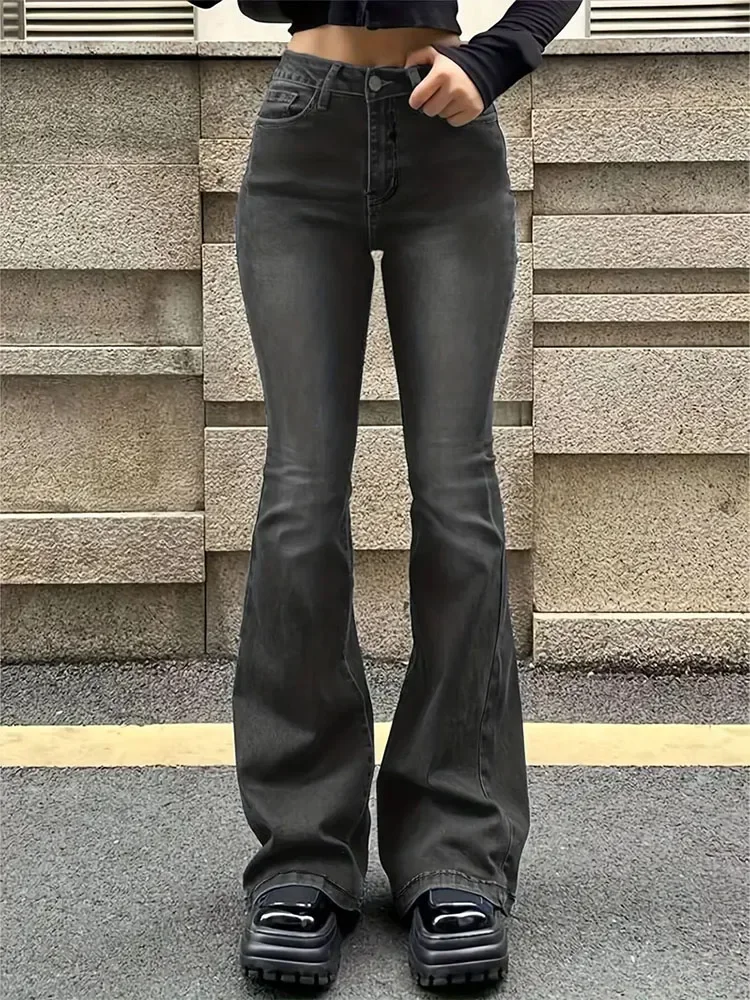 

Women Flare Stretch Moustache Jeans Fashion Skinny Bell Bottom High Waist Gray Denim Pants Lady Classic Y2K Punk Long Trousers