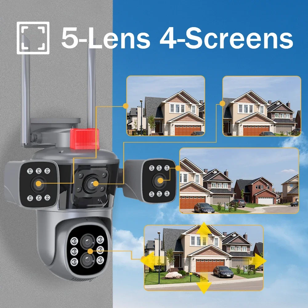 20MP 10K Security Protection Camera WiFi Outdoor 10X Zoom Five Lens Four Screens CCTV Video Surveillance  Auto Tracking PTZ Cam