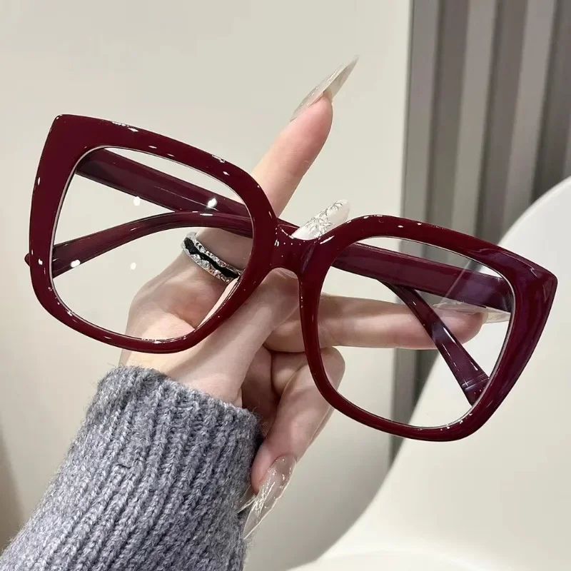 New Large Thick Frame Square Transparent Glasses Women Anti Blue Light Decorative Eyepiece Oversized Cat Eye Computer Lens