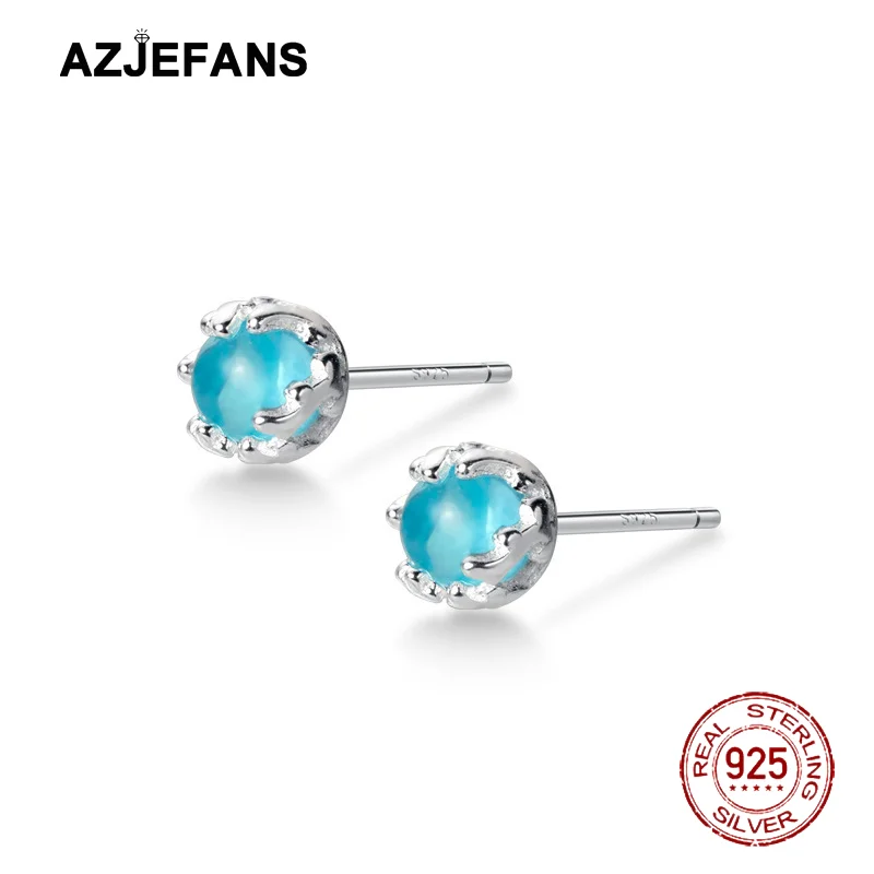 AZJEFANS 925 Sterling Silver Christmas Antlers Blue Crystal Stud Earrings Fine Jewelry Gift
