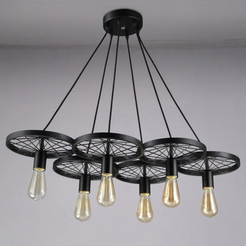 Free Mail American Vintage Wheel Loft Pendant Light Creative Personality Industrial Lights Edison Bulb Lamp  for Living Room