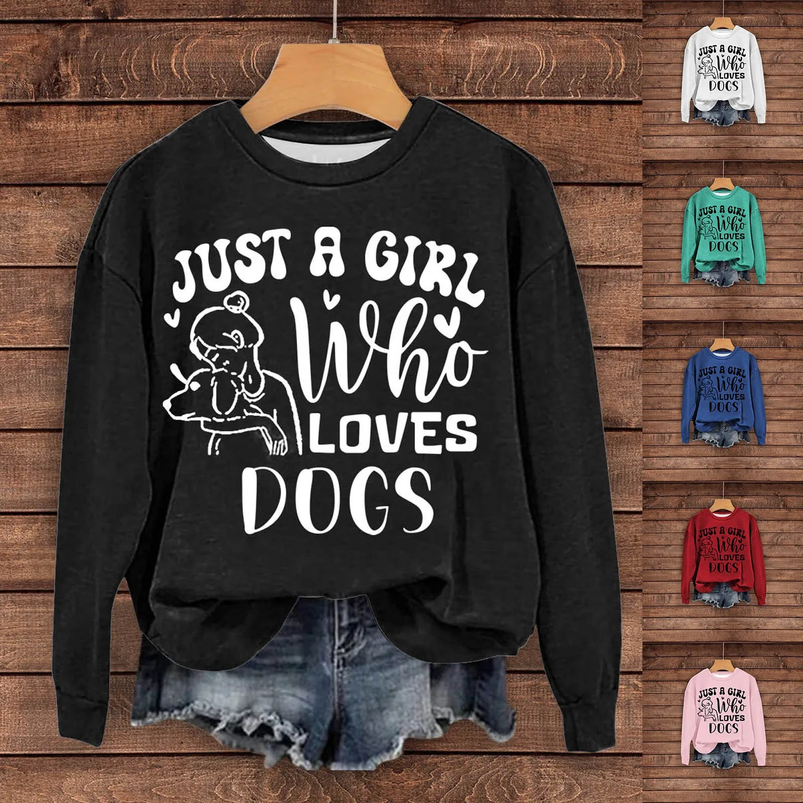 

Women's Just A Girl Who Loves Dogs Sweatshirt Crewneck Long Sleeved Jackets Women Hoodie Active Fleece Design Hoodies Women