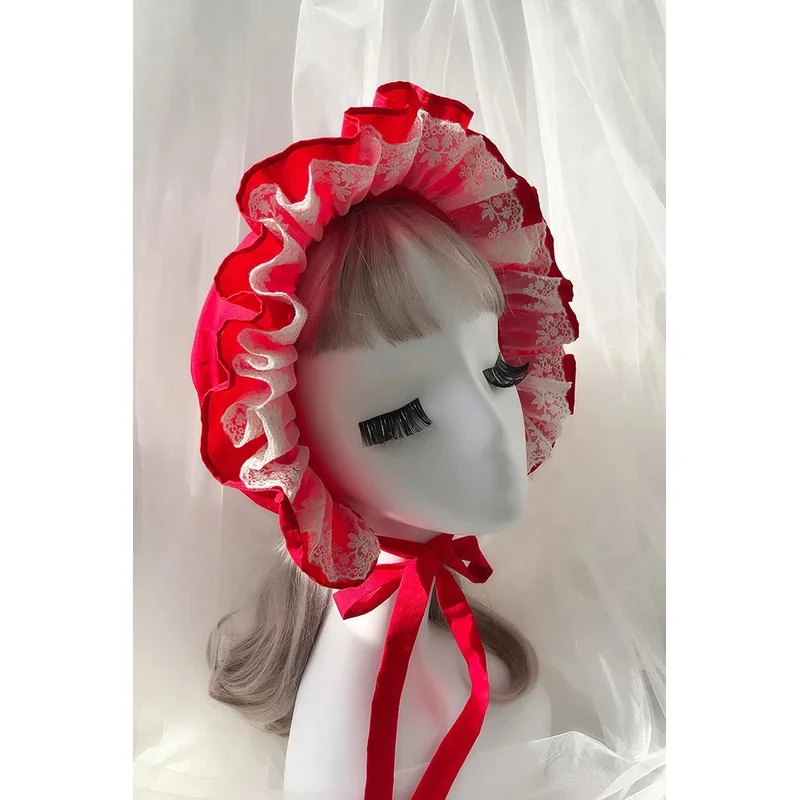 Lolita babados gorro chapéu 56cm feminino meninas vitoriano medieval vintage empregada cosplay rendas chapéu ajustável boné de abóbora