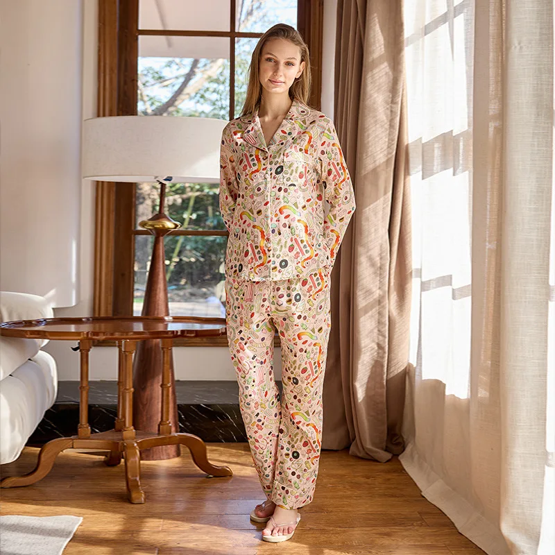 

Graffiti Print Pajamas Set Women Cotton Sleepwear Short Sleeve Nightwear Pjs Casual Loose Homewear Two Piece Sets Soft Lounge