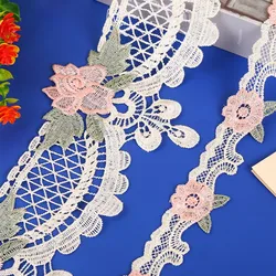 White and Pink Flower Embroidered Lace Trim 1Yards Cotton Lace Ribbon for DIY Doll Dress and Home Decoration Sewing Accessories