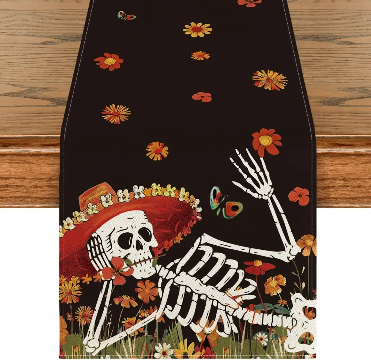 Day of The Dead Linen Table Runners Dining Room Decor Washable Dining Table Runners Dining Room Decorations Party Supplies