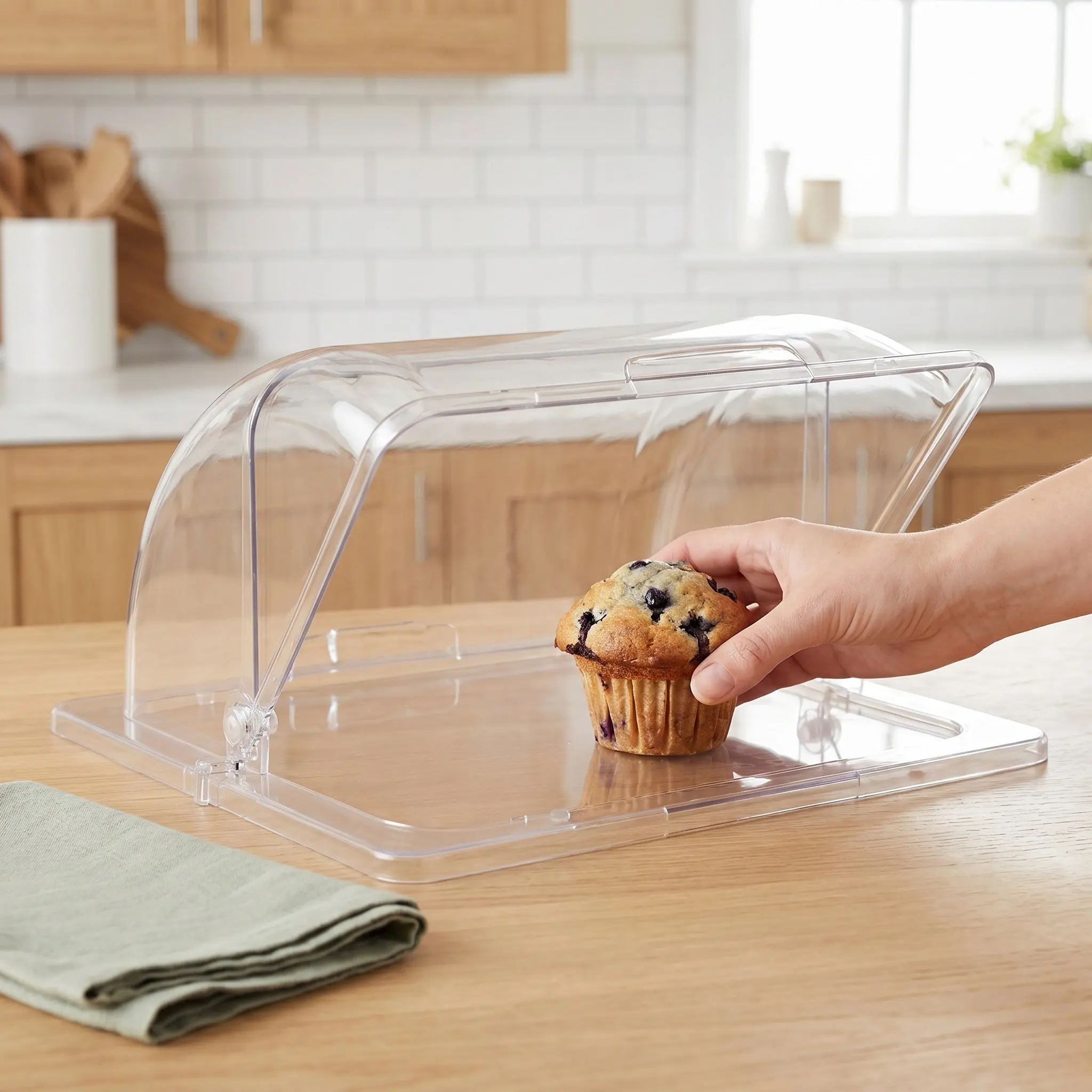 1Pcs Clear Acrylic Dessert Showcase Cake Dust Cover Bakery Display Tray Pastry Sample Case Odorless Food-Safe Wide-Opening Lid