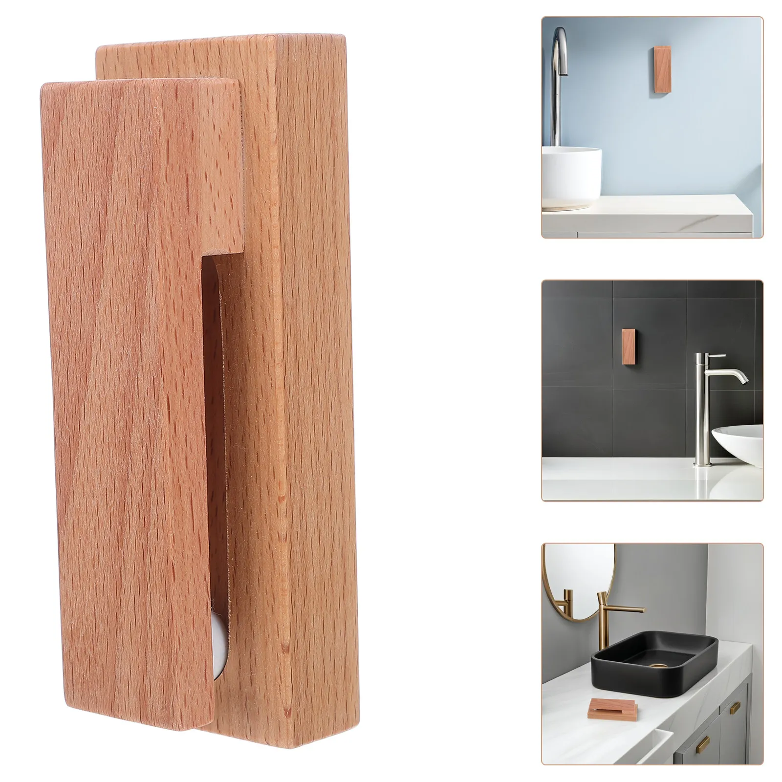 

2Pcs Wood Towel Hook Simple Design No Drilling Bathroom Kitchen Wall Mounted Hanging Rack Towel Holder for Towels Dishcloths