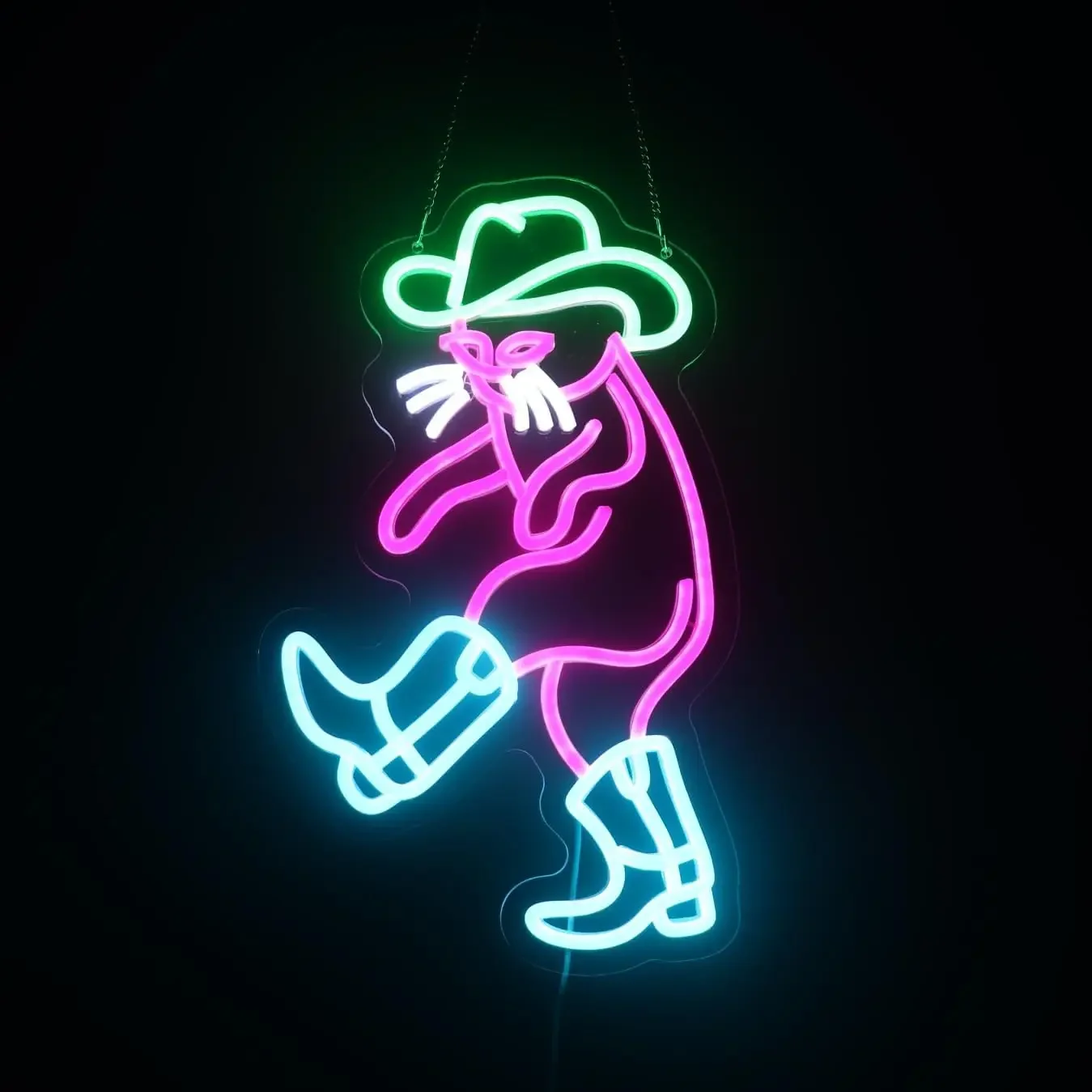 Cowboy Cat Neon Light Sign Dimmable LED Neon Sign For Wall Decor Room Party Shop Club Bar Game Room Pet Shop Decor Birthday Gift