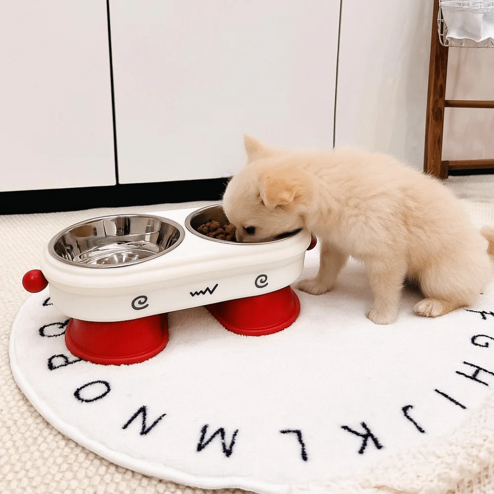 

High-Stand Cat Bowl Anti Slip Stainless Steel Pet High Foot Dual Bowl Detachable Anti Tipping Pet Drinking Feeder