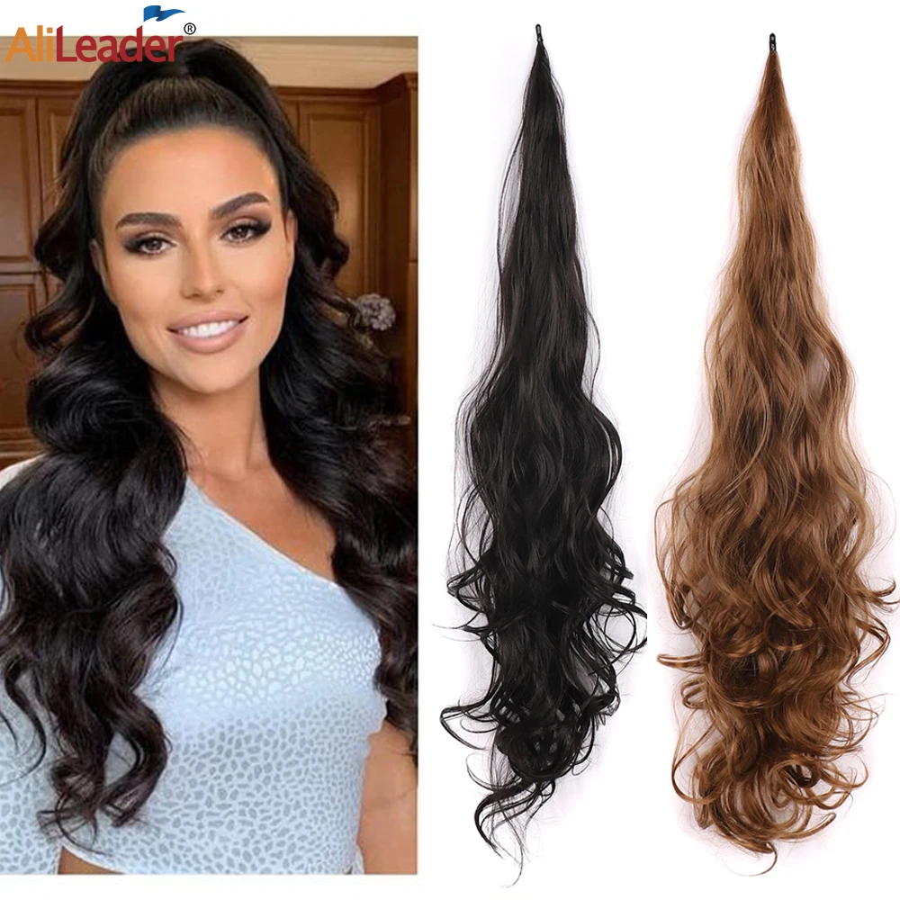 

Synthetic Ponytails Hairpiece 32 Inch Flexible Wrap Around Ponytail Long Curly Wavy Fake Tail Hairpiece For Women 16 Colors