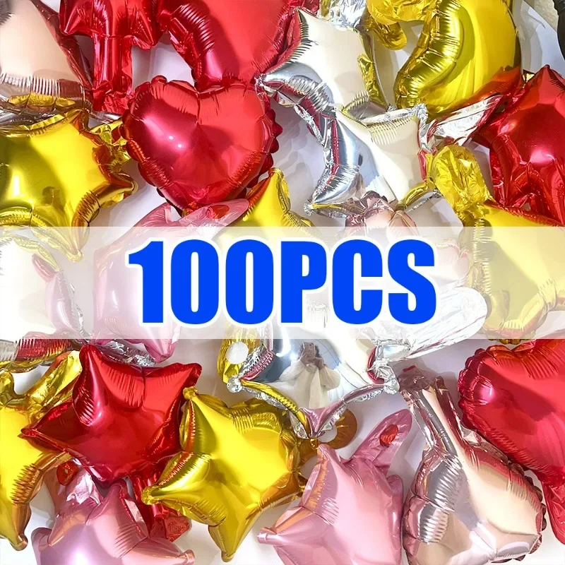 100/25PCS 5 Inch Heart-shaped Aluminum Film Balloon Five Pointed Star Love Peach Heart Balloons Birthday Party Ornament Globos