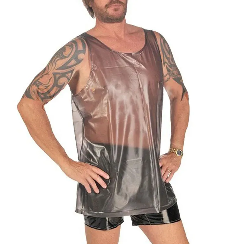 Transparent Men PVC Plastic Sexy Vest Soft Silent Loose ABDL Adult Baby Plastic Fetish Waterproof Tank Top Party Clubwear