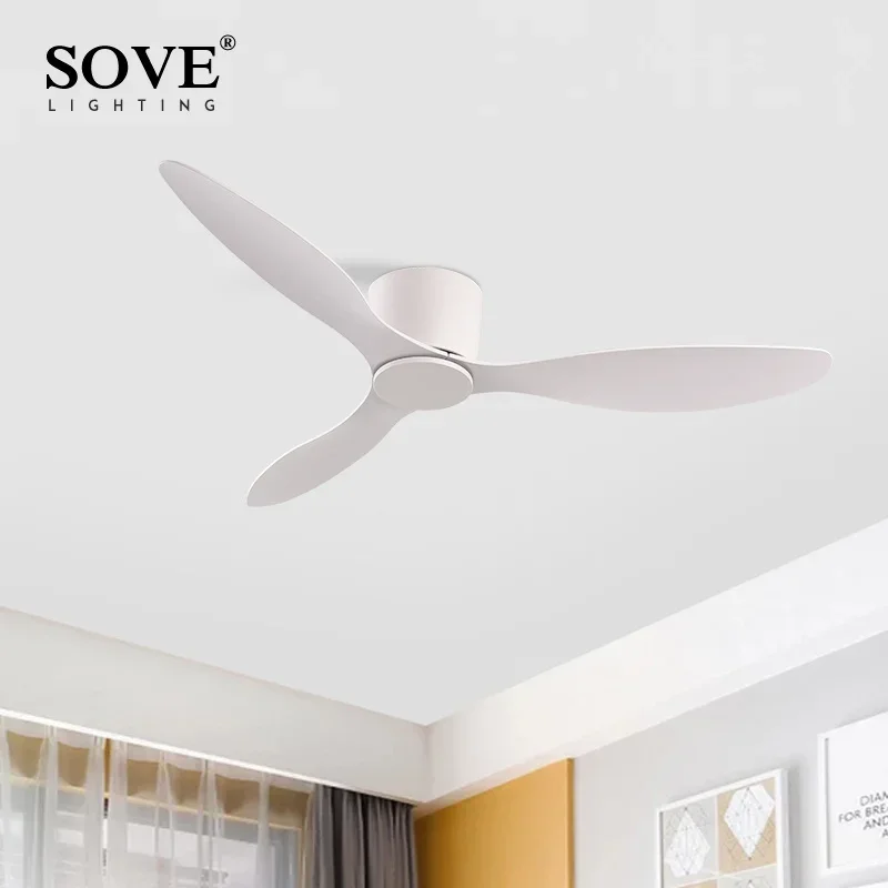 

SOVE Modern Black White Low Floor DC Motor 30W Ceiling Fans With Remote Control Simple Ceiling Fan Without Light Home Fan 220V