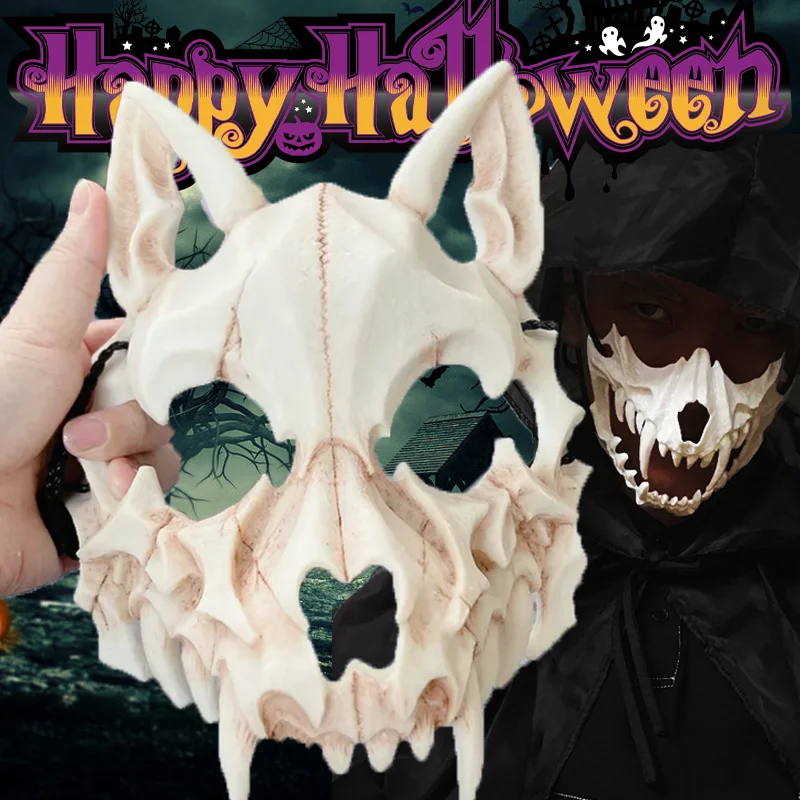 Horror Skull Mask Demon Skeleton Half Face Mask Anime Dragon Wolf Gothic Mask Halloween Cosplay Party Costume Props Accessories