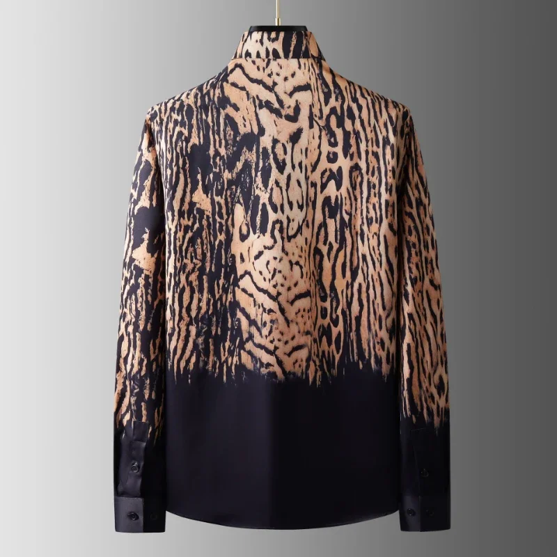 Minglu Leopard Printed Men's Shirts Luxury Long Sleeve Anti Wrinkle Casual Male Dress Shirts Fashion Slim Fit Party Man Shirts