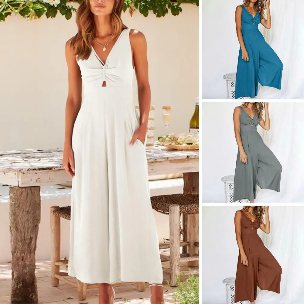 Ladies Jumpsuit Wide-leg Jumpsuit Stylish Women\'s Summer Jumpsuit Deep V Neck Wide Leg Soft Breathable Fabric for A Fashionable