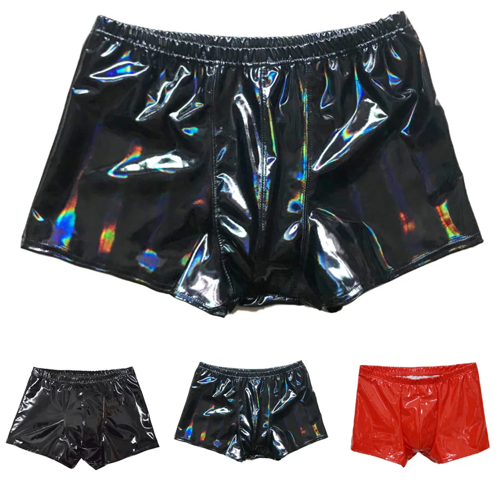 

Boxershort Men Shorts Boxer Brief Oily ShinyBriefs Ring Comfortable Men's Faux Leather Wetlook Boxer Brief Underwear Sizes L 4XL