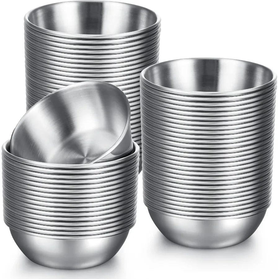 

50 шт. металлические миски для соуса, круглые тарелки для приправ из нержавеющей стали, чашки 3,2 дюйма, мини-полюшки, тарелки для рамины, маленькие суши для окунания