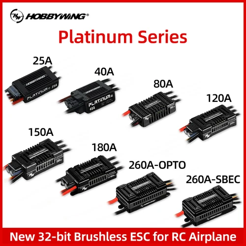 ​ HOBBYWING 브러시리스 ESC 플래티넘 25A 40A 80A 120A 150A 180A 260A RC 헬리콥터 고정익 항공기용 32비트 브러시리스 ESC