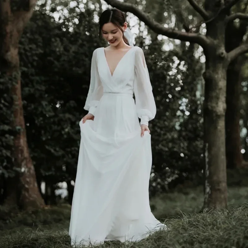 Vestido de novia ligero Mori 2025 Otoño e Invierno nueva novia talla grande Súper Hada foto de viaje delgada vestido de manga larga para salir niña