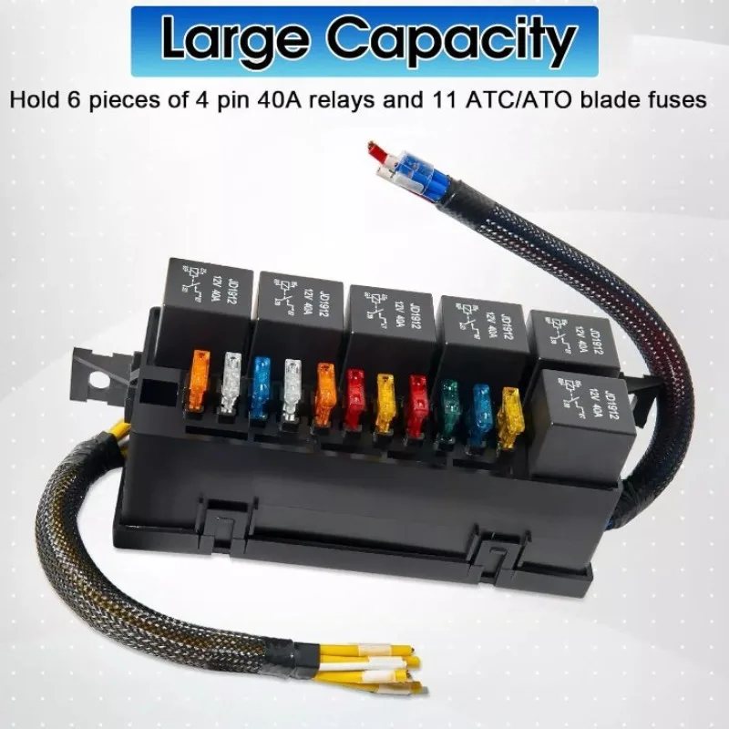 12V/24V 6-Relay 11-Fuse Waterproof Automotive Fuse Relay Box Engine Bay Wiring Central Control Box for Car Truck RV Marine
