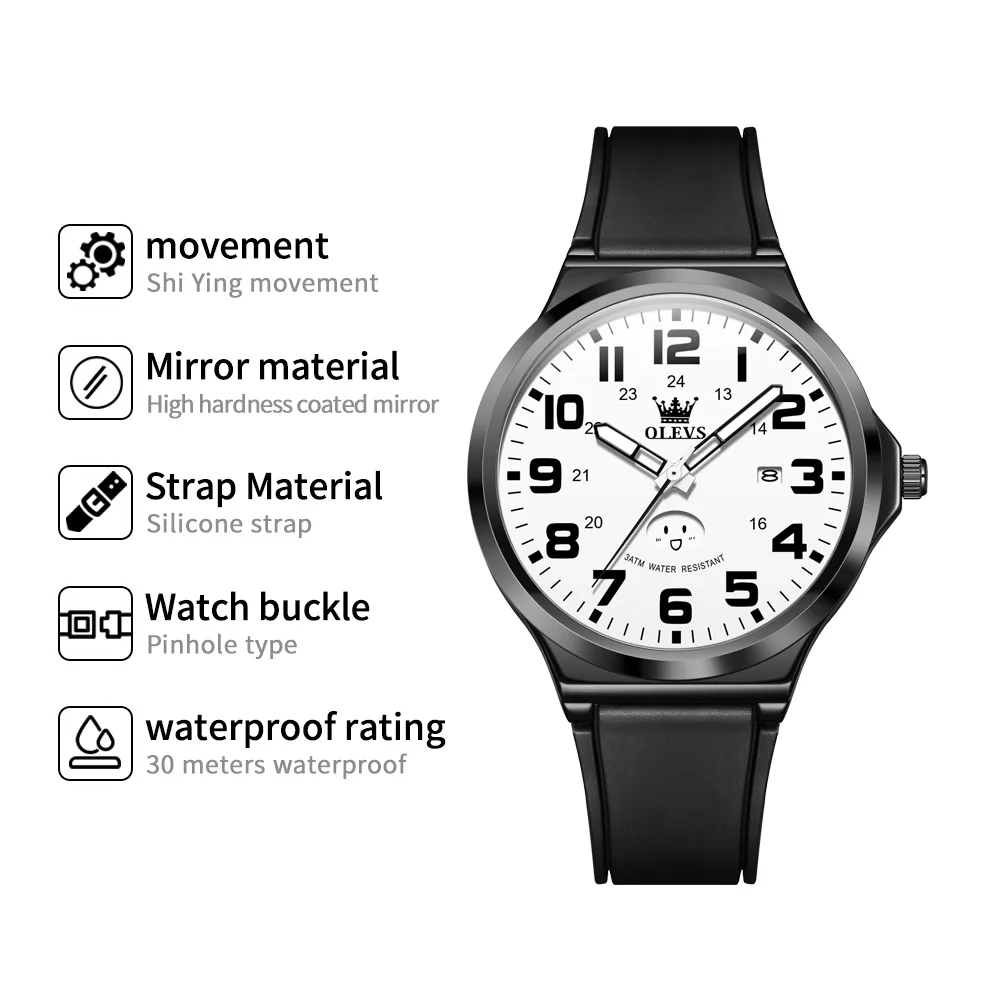 OLEVS 5629 Men's watch Original Fashion Quartz Watch Silicone Strap Waterproof Luminous Day Date Men's wristwatch