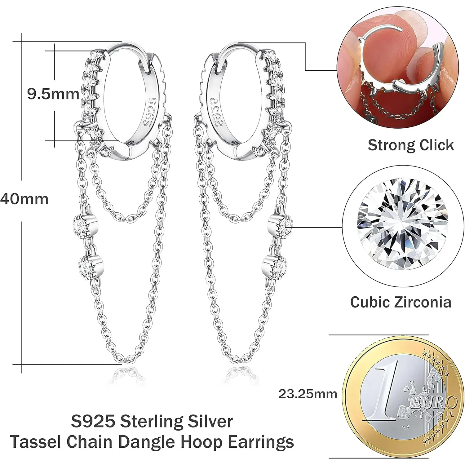 Fansilver Sterling Silver 925 Tassel Chain Dangle Small Hoop Earrings for Women Huggie Silver Threader Tassel Drop Earrings