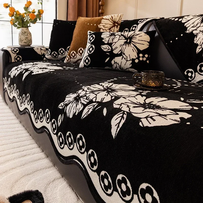 

Luxury Chenille Sofa Cover for Living Room Four Seasons Universal Sofa Cushion Mat Non-Slip L-shaped Sectional Couch Cover Home
