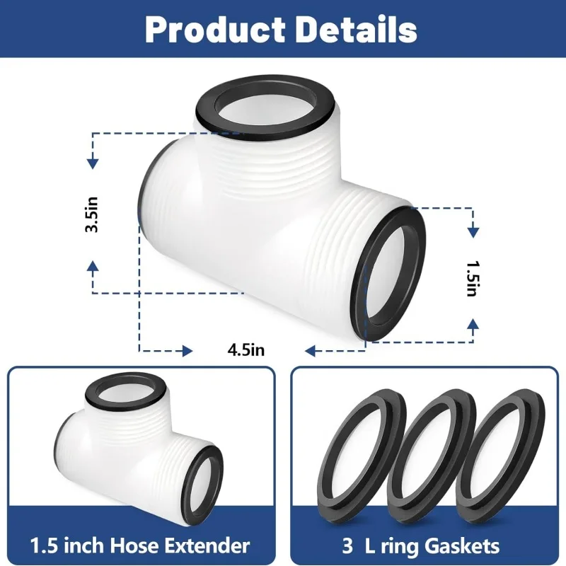 Plastic T Tee Connector 1 5 Inch 59mm For Swimming Pool Hose Pipe Adapter With 3 Washers