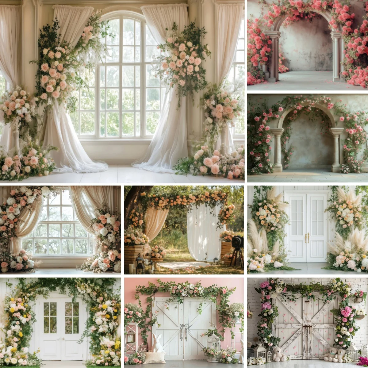 Wedding Party Photography Background Boho Arch Wall Curtain Florals Bridal Shower Maternity Girls Adults Portrait Photo Backdrop
