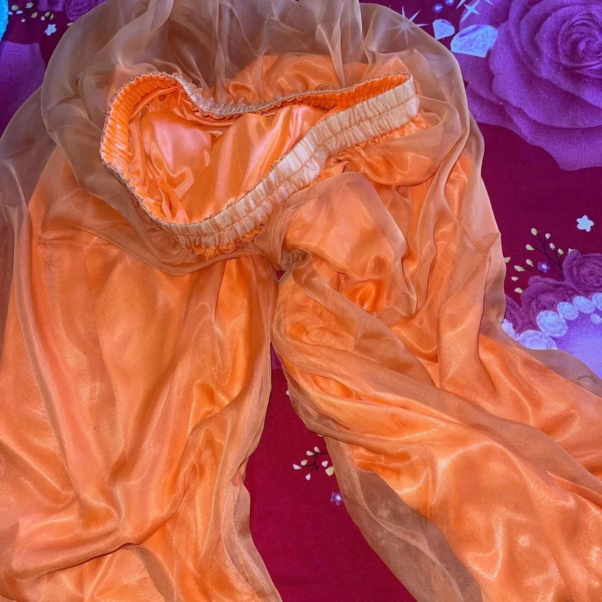 Handmake Super Silky Slippy Elastic Waist Wide Leg Trousers Colorful Double Layer