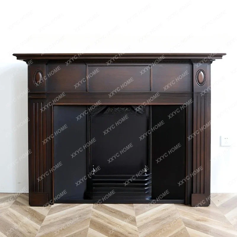 

French medieval solid wood old decorative fireplace wabi sabi retro small apartment living room porch rack