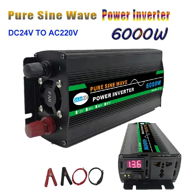 

3000W 6000W Pure Sine Wave Car Inverter Power Inverter DC12V To AC 220V Socket Converter With LED Display for Car Home Outdoor