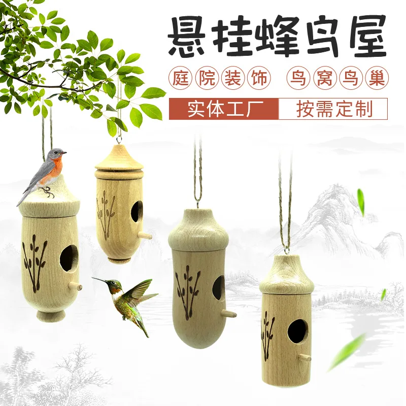 Cross-border New Birdhouse Wooden HousediyWooden Craft Garden Decoration Bird Feeder Outdoor Hanging Hummingbird House