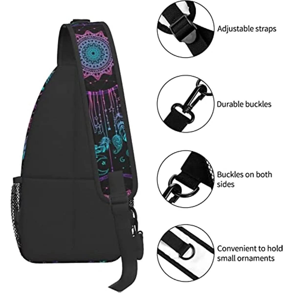 Sling Bag Watercolor Boho Dreamcatcher Mandala Hiking Daypack Crossbody Shoulder Backpack Travel Chest Pack for Men Women