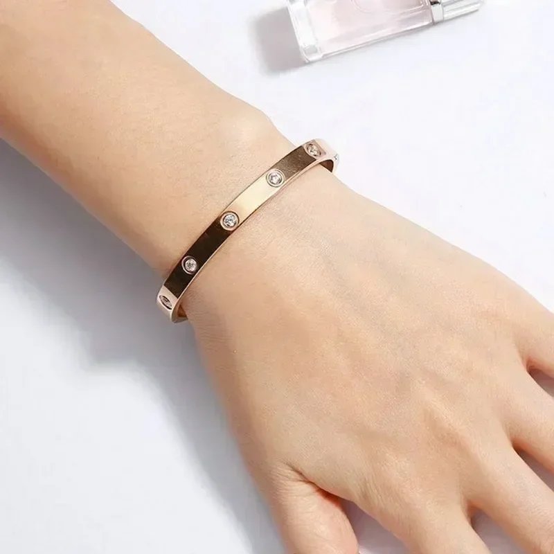 Luxury Female  Shining Crystal Bangles for Women Men Lover Bracelets & Bangles Stainless Steel Pulseiras Feminina Jewelry