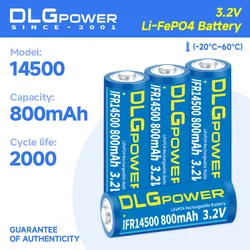 DLGPOWER 3.2V AA/14500 800mAh LiFePO4 Battery rechargeable battery 2000 discharge cycle flashlight Wireless mouse keyboard toy