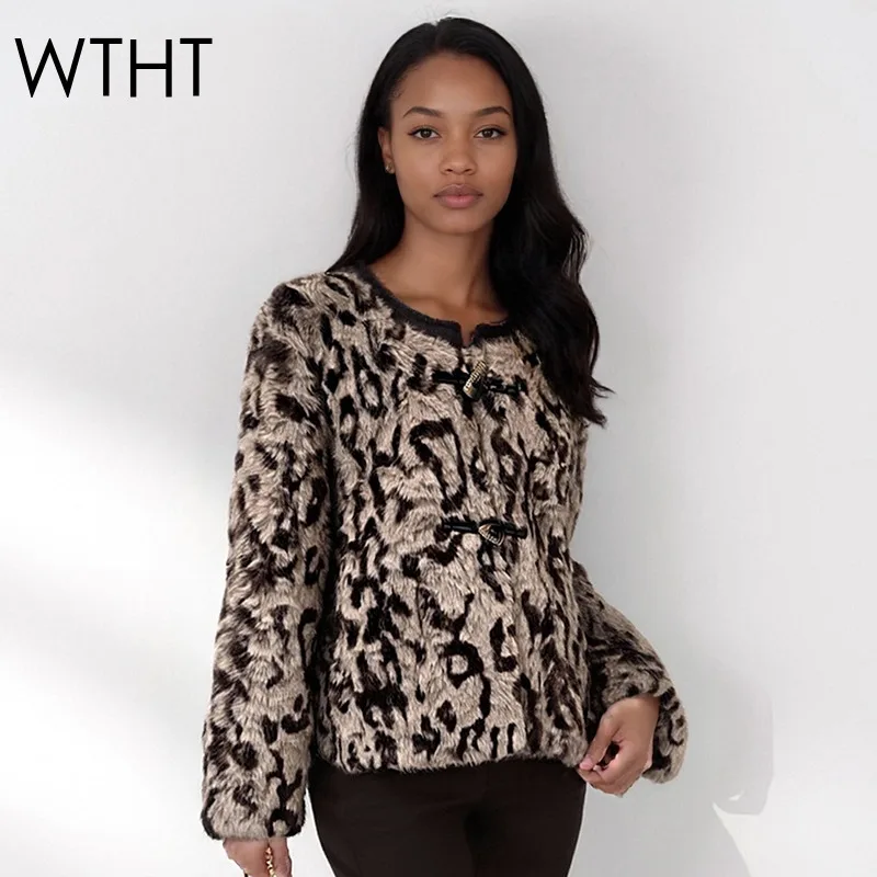 WTHT Trendy nieuwe dames nepbont pluche gewatteerde jas 2025, wintermode, ronde hals, lange mouwen, warme jas, vrouwelijk 1LS2654