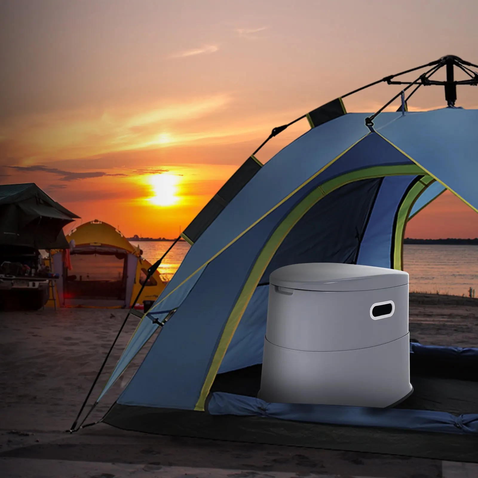 Portable Toilet For Camping, Porta Potty With 1.3 Gal Detachable Inner Bucket & Removable Paper Holder, Commode With Dual Lids