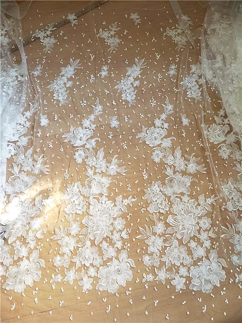 Fashio cute wedding gown lace fabric 130cm width bridal lace with sequins sell by yard