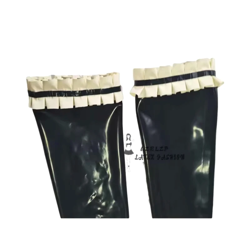 Unisex Latex Rubber Long Gloves Pleated decoration