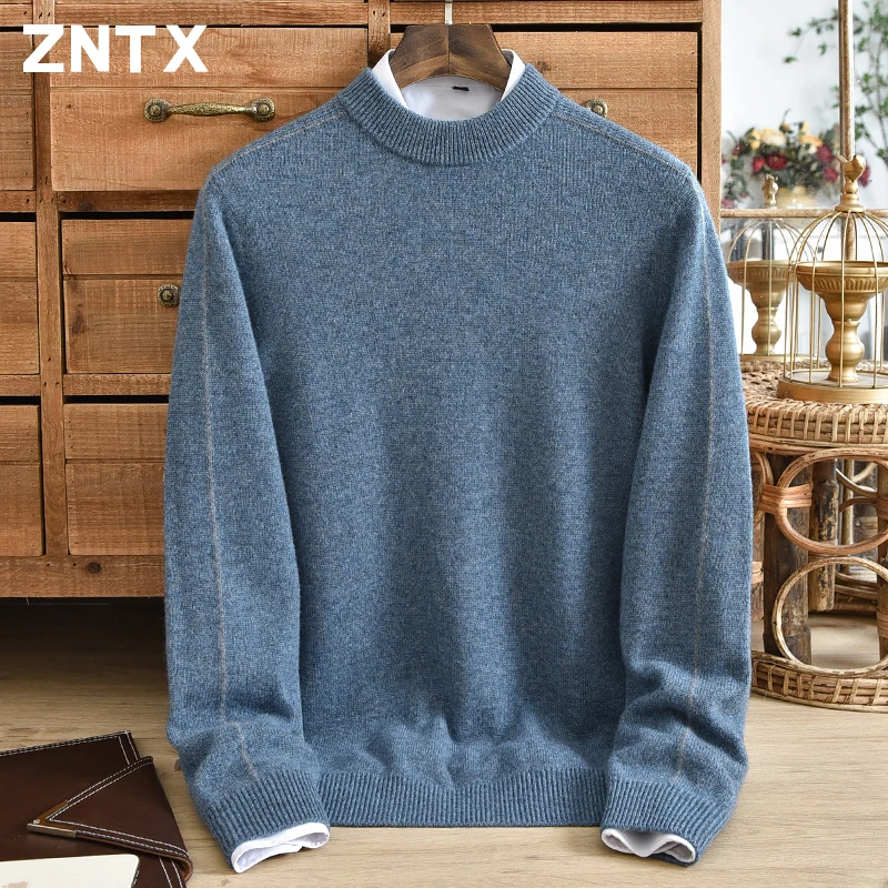 

Pure cashmere sweater men's loose semi high neck autumn and winter new style pullover thickened knitted base sweater middle-aged