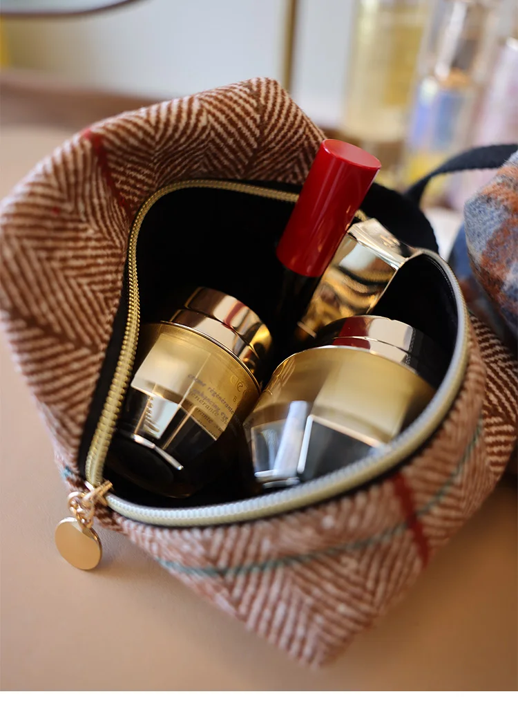 Geometric Cube Bag Metal Zipper Handle Fabric Brushed Creative Twill Square Wave Pattern Storage Bag Small Cosmetic Bag