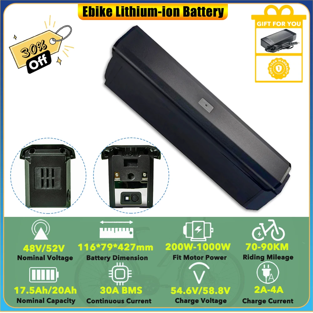 

Integrated 48V 17.5Ah 52V 20Ah Lithium Battery MG600 Plus M2SBIKES FOREST SUMMIT FS ASOMTOM All-Terrain Adventure Explorer Q7