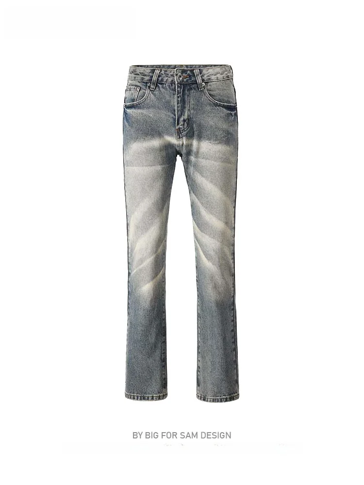 

Retro American Blue Dyed Jeans Men's High Street Casual Loose Straight Leg Pants Couple's Loose Fit Casual Jeans