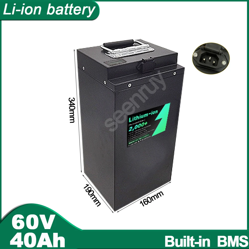 60V 40AH  Li-ion With Charger 20A 30A Lithium Polymer Battery Perfect For 800W 1000W Scooter Bicycle Go-Kart E-bike Bike