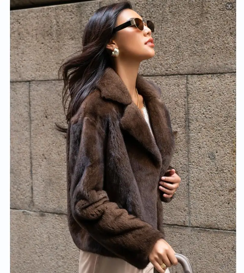 Women's genuine mink fur jacket, 100% genuine mink fur jacket, winter warmth, fashion, European street style