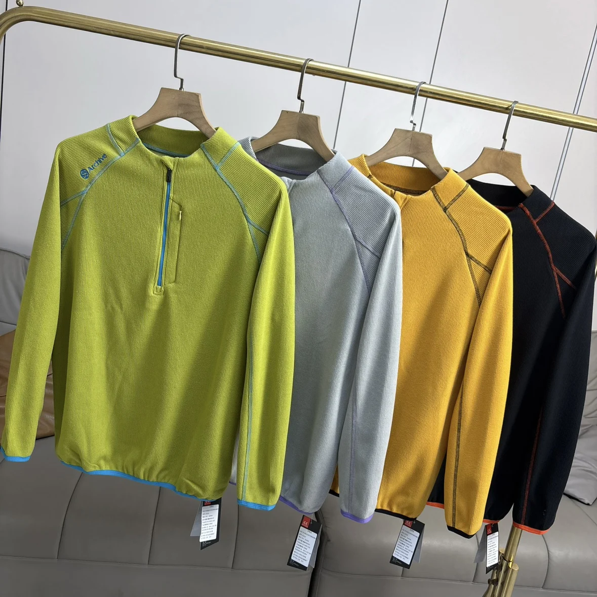 

Мужская толстовка American Color Blo Waffle Texture Fleece с длинным рукавом, на молнии, с воротником-стойкой, для осени и зимы, спортивная, повседневная, базовая