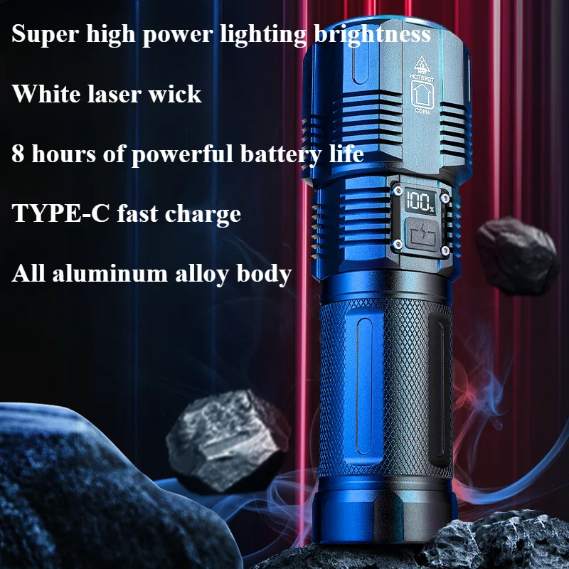 New ultra bright 8000 current clear laser bead 7200mAh battery outdoor camping tactical self-defense ultra long range flashlight